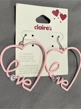 Claire's Pink Heart 'Love' Hoop Earrings with Crystal Accent